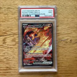 Pokemon Moltres EX Card 229/182 Team Rockets Sir Destined Rivals Graded PSA 9 - Image 1