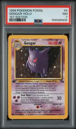1999 POKEMON FOSSIL 1ST EDITION #5 GENGAR-HOLO PSA 7 - Image 1