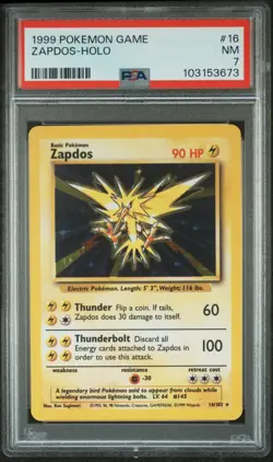 PSA 7 Zapdos Holo 16/102 Base Set 1999 Pokemon Card - Image 1