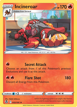 Pokemon TCG Incineroar 032/195 Silver Tempest Regular - Image 1