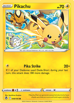 Pokemon TCG Pikachu 049/195 Silver Tempest Regular - Image 1