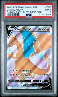 Pokemon PSA 9 Mint Charizard V SWSH050 Champions Path Black Star Promo - Image 1