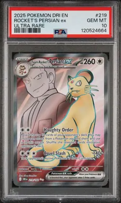Pokemon PSA 10 GEM MINT Team Rocket's Persian ex 219/182 Destined Rivals - Image 1