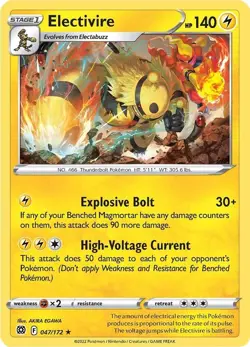 4x Pokemon TCG Electivire 047/172 Brilliant Stars Regular Playset - Image 1