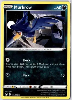 Murkrow 106/195 Swsh12: Sword & Shield - Silver Tempest Common Regular LP Card - Image 1