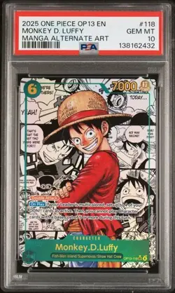 2025 ONE PIECE OP13-CARRYING ON HIS WILL #118 MONKEY D. LUFFY MANGA PSA 10 - Image 1