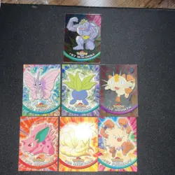 Topps Pokemon 1999 Non-Sport Trading Card Lot 7 Cards Hologram Machoke Meowth - Image 1
