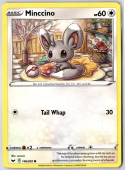 Minccino 146/202 Sword & Shield Common Pokemon Card NM - Image 1
