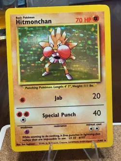 Pokemon TCG Hitmonchan Base Set Holo Unlimited Rare Card 7/102 - Image 1