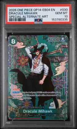 2026 ONE PIECE OP14-EB04-THE AZURE SEA'S SEVEN #030 DRACULE MIHAWK PSA GEM MT 10 - Image 1