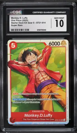 CGC 10 ENGLISH One Piece Monkey D. Luffy ST21-014 Starter Deck EX Gear 5 SR - Image 1