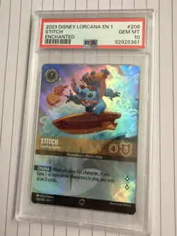 Lorcana Stitch Carefree Surfer Enchanted First Chapter Psa 10. Offers welcome - Image 2