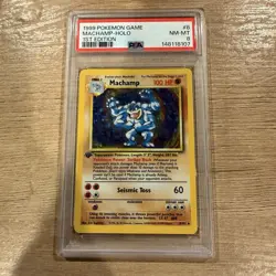 1999 Pokemon Machamp Base Set 1st Edition Holo #8 Card PSA 8 NM-MT - Image 1