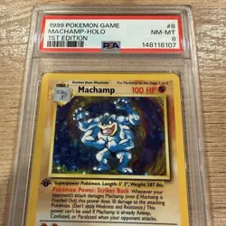 1999 Pokemon Machamp Base Set 1st Edition Holo #8 Card PSA 8 NM-MT - Image 2