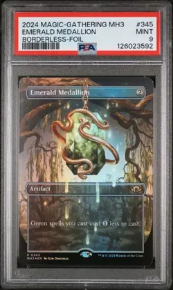 PSA 9 MTG: Borderless Foil Emerald Medallion #345m - Modern Horizons 3 - Image 1