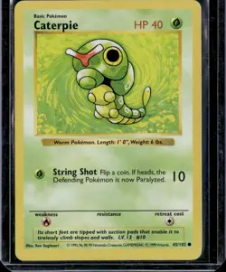 Pokemon 1999 Shadowless CATERPIE 45/102 Error HP 40 #10 - Image 1