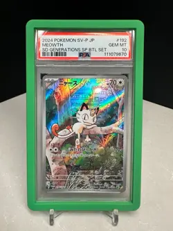 2024 POKEMON JAPANESE SV-P PROMO SPECIAL BATTLE SET #192 MEOWTH PSA 10 + GUARD - Image 1