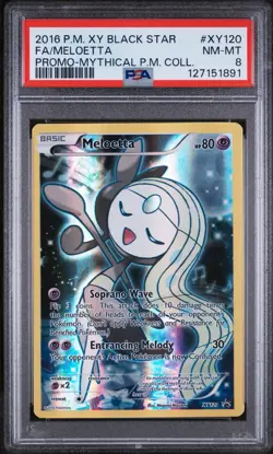 2016 Meloetta Mythical Pokemon Collection Black Star Full Art Promo XY120 PSA 8 - Image 1