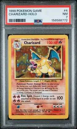 1999 POKEMON BASE SET UNLIMITED #4 CHARIZARD-HOLO PSA 7 - Image 1