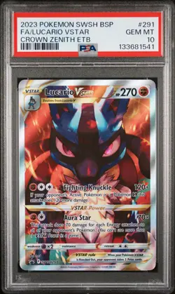 2023 POKEMON SWSH BLACK STAR PROMO #291 FULL ART/LUCARIO VSTAR PSA 10 - Image 1