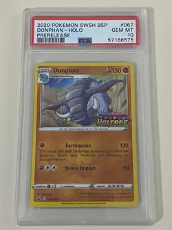Pokemon Donphan Holo Prerelease Black Star Promo PSA 10 - Plus Free Pack! - Image 1