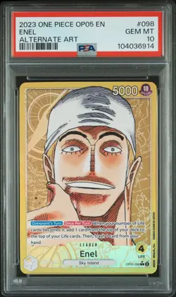 PSA 10 - Enel 098 ALTERNATE ART One Piece Op05-Awakening Of The New Era - Image 1