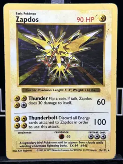 Zapdos Holo 16/102 Base Set 1999 Shadowless MP Pokemon TCG Card - Image 3