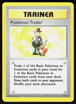 Pokemon Trader 77/102 Rare Base Set Shadowless Pokemon Unlimited MP 01-01-164 - Image 1