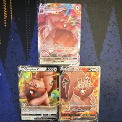 Pokemon 3 card lot Greedent V 053/072 V Full Art 256/264 VMax 218/264 NM - Image 1