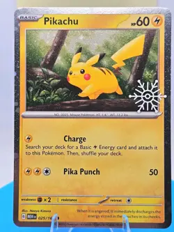 Pikachu ⚡ 025/165 Pokemon ❄ Holiday Calendar Snowflake Stamp Holo NM TCG Card - Image 1