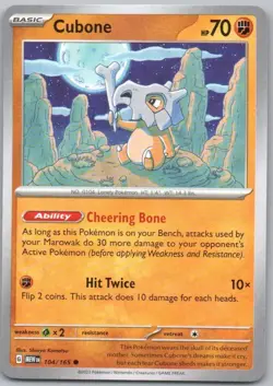 Cubone 104 151 Normal Fighting Pokemon Card NM - Image 1