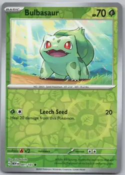 Bulbasaur 001 151 Reverse Holo Grass Pokemon Card NM - Image 1