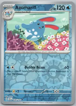 Azumarill 034 Stellar Crown Reverse Holo Water Pokemon Card NM - Image 1