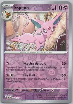 Espeon 033 Prismatic Evolutions Reverse Holo Psychic Pokemon Card NM - Image 1