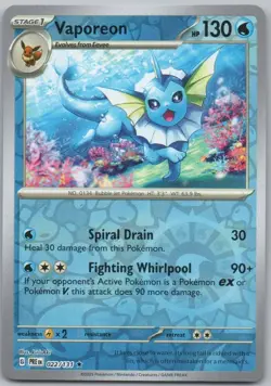Vaporeon 022 Prismatic Evolutions Reverse Holo Water Pokemon Card NM - Image 1
