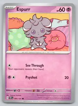 Espurr 084 Surging Sparks Normal Psychic Pokemon Card NM - Image 1