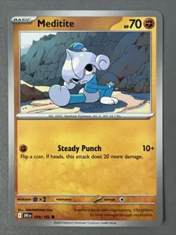 Pokemon TCG * Destined Rivals 099/182 Meditite Common * UNG NM FRESH PACK - Image 1