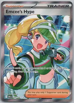 Emcee's Hype 220 Destined Rivals Holo Trainer Pokemon Card NM - Image 1