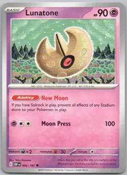 Lunatone 092 Obsidian Flames Normal Psychic Pokemon Card NM - Image 1