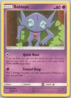 Sableye 096 Lost Thunder Normal Psychic Pokemon Card NM - Image 1