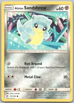 Alolan Sandshrew 137 Cosmic Eclipse Normal Metal Pokemon Card NM - Image 1