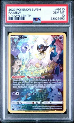 2023 POKEMON SWORD & SHIELD CROWN ZENITH #GG10 FULL ART/MEW PSA 10 - Image 1