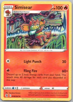 Simisear 038 Fusion Strike Normal Fire Pokemon Card NM - Image 1