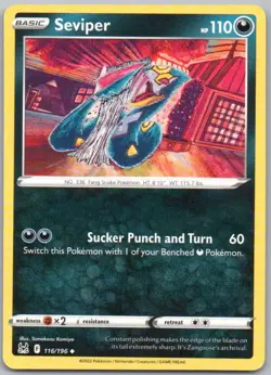 Seviper 116 Lost Origin Normal Darkness Pokemon Card NM - Image 1