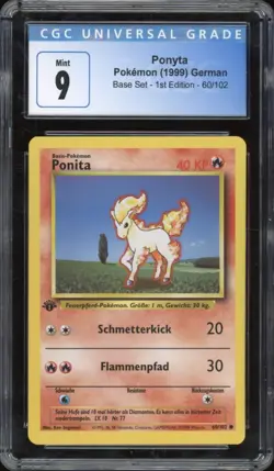 1999 Pokemon GERMAN 1st Edition Base Set Ponita-Ponyta 60/102 CGC 9 MINT - Image 1