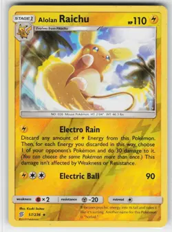 Alolan Raichu 57 Reverse Holo 236 R Unified Minds Pokemon Moderately Played - Image 1
