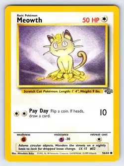 Meowth 56/64 1999 Jungle Set Pokemon Card TCG WOTC Vintage Common - Nm/Vlp - Image 1