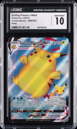 2021 POKEMON CELEBRATIONS - HOLO #009/025 SURFING PIKACHU VMAX CGC 10 GEM MINT - Image 1