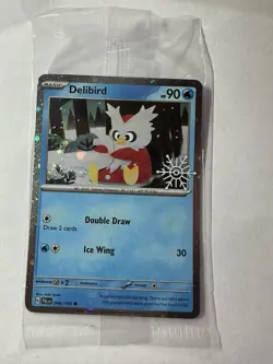 Pokemon Card Delibird 046/193, Paldea Evolved Snowflake Stamped Promo Sealed - Image 1