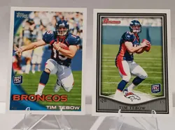 2010 Tim Tebow Rookie card lot (2 cards) Bowman, Topps Denver Broncos - Image 1